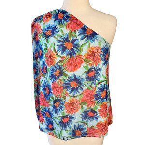 MILLY Emilia Painted Dahlia Print One Shoulder Long Sleeve Top Med NWT